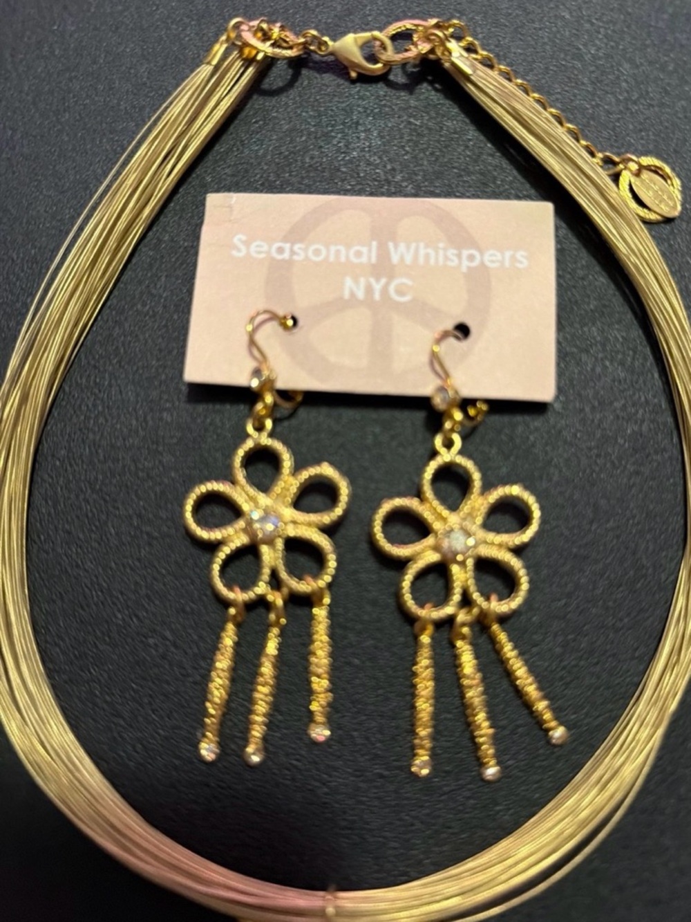 Seasonal Whispers NYC Gold Flower Pendant Necklace with Matching Earrings - Picture 2 of 12